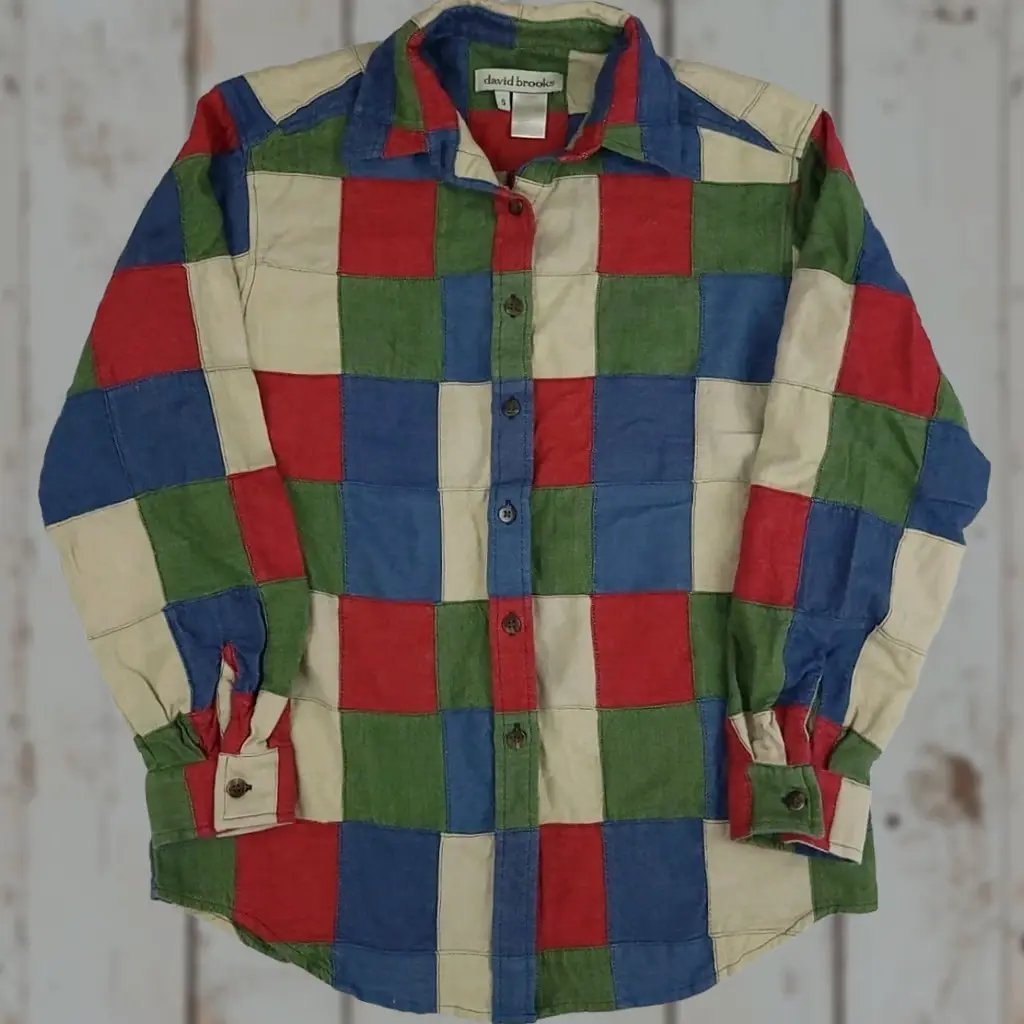 Vintage Brooks Shirt Adult S Multicolor Patchwork Cotton Button Up 90s Womens, Women's