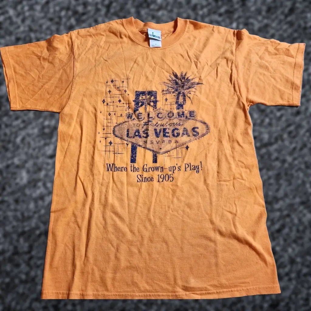 Vintage New York Casino Las Vegas Sign T Shirt Mens M Orange Cotton Knit Short Sleeve Crew Neck Graphic Print Usa 1990s, Men's