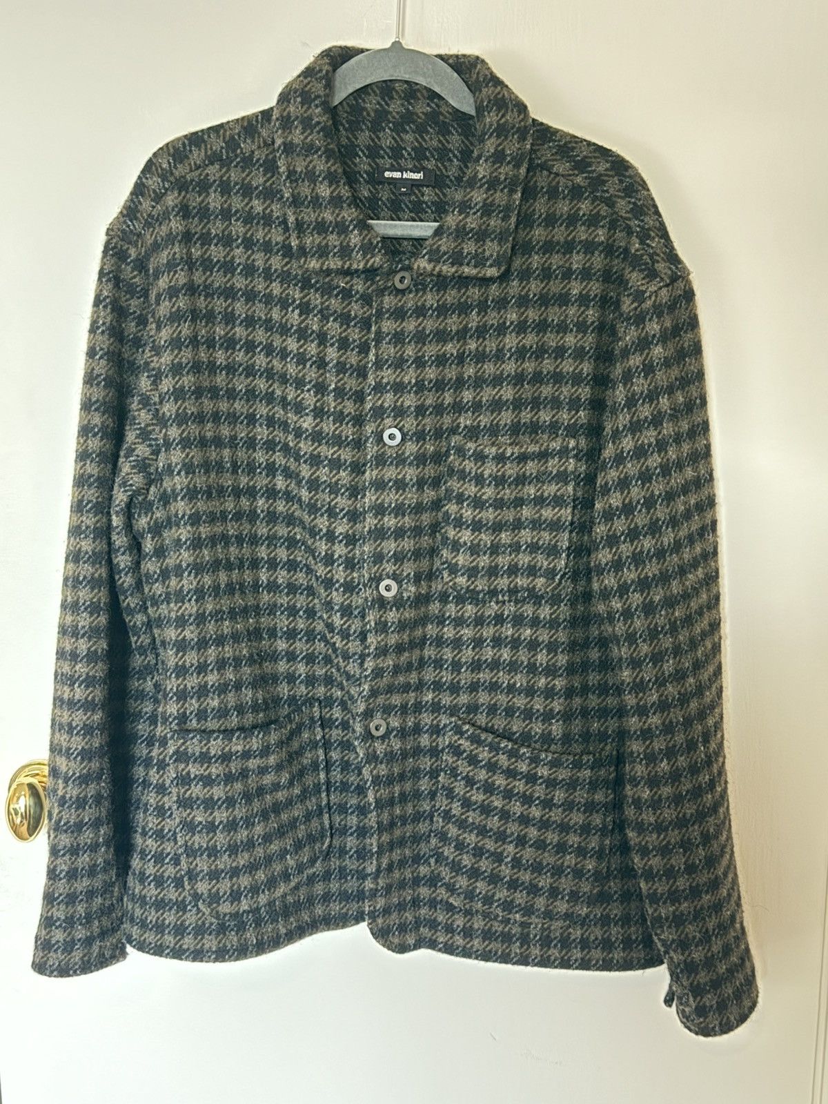 Evan Kinori Three Pocket Jacket, Heavy Brushed Wool Check in Brown, Men's (Size Medium)