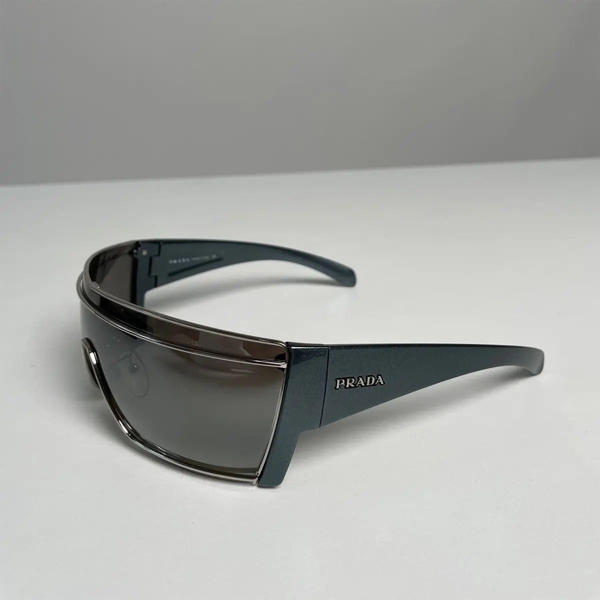 Prada Vintage Mask Black Sunglasses Logo Star Flame Square, Men's