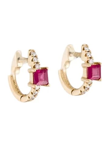 The Last Line 14K Ruby & Diamond Huggie Hoops