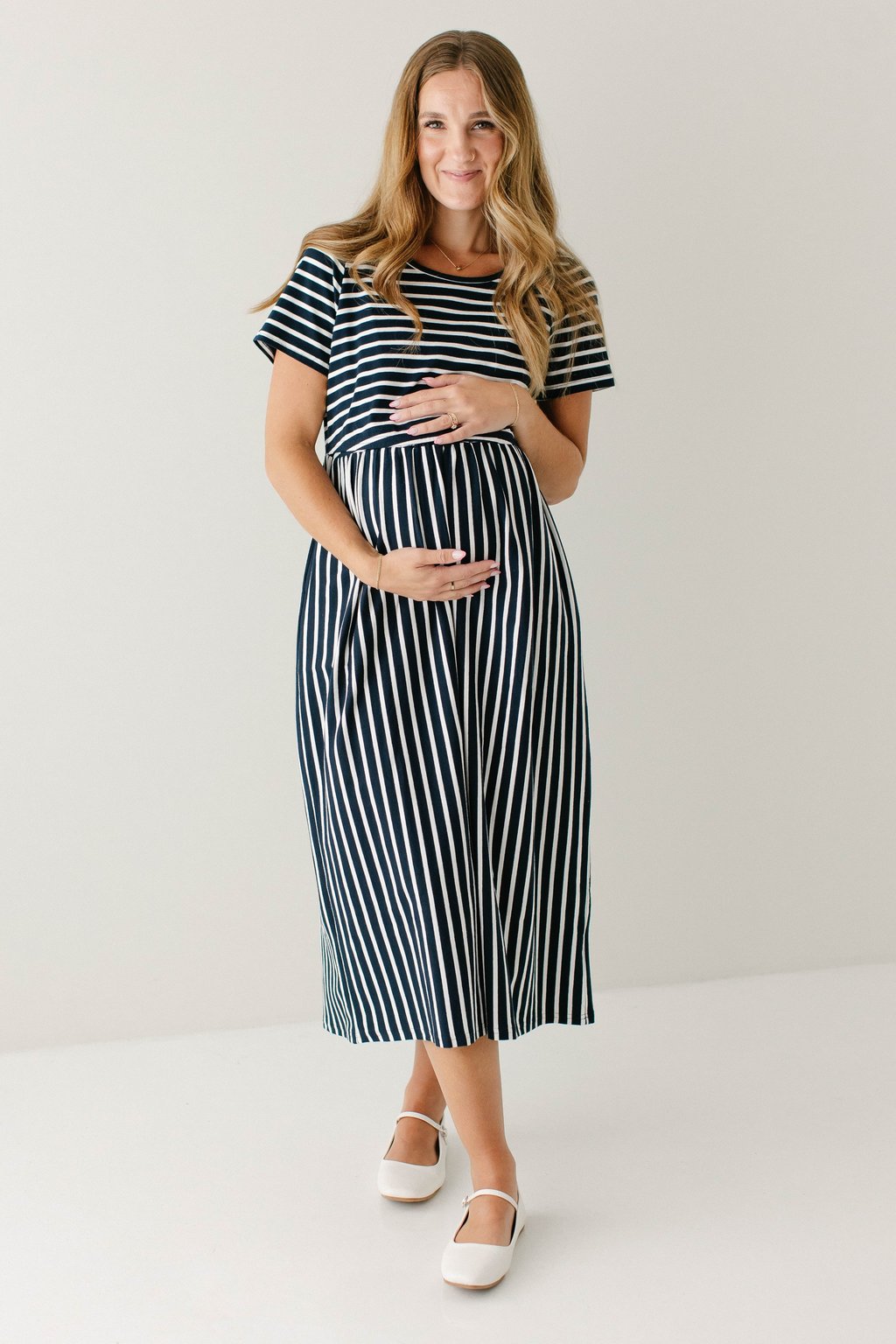 'Amanda' Striped Maternity Nursing Friendly Dress 