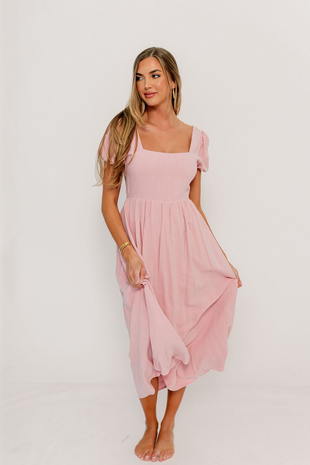 August Open Back Midi Dress in Peony 