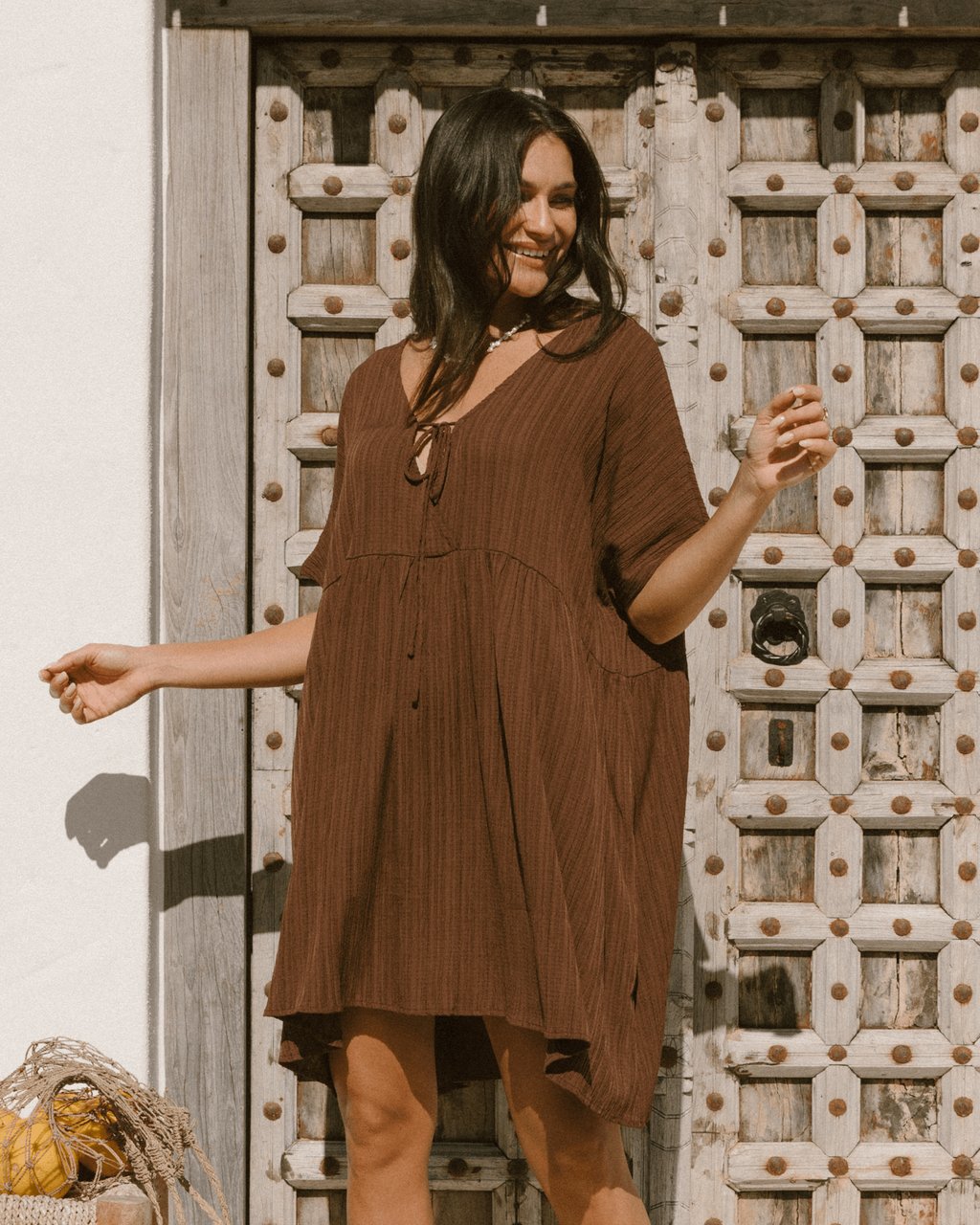 Lainey Mini Dress | Brown Crepe