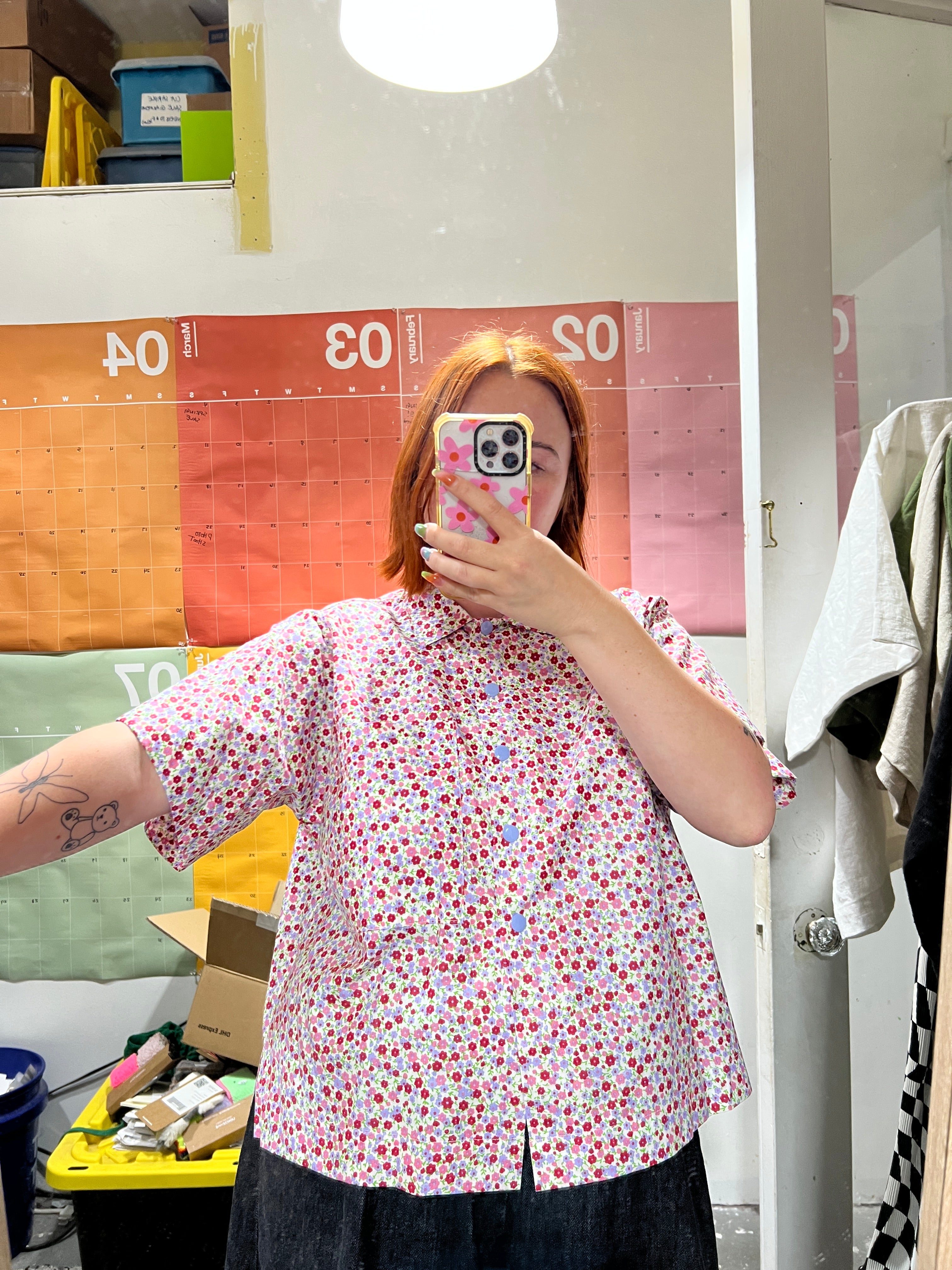 Boxy Collared Top in Ditsy Floral