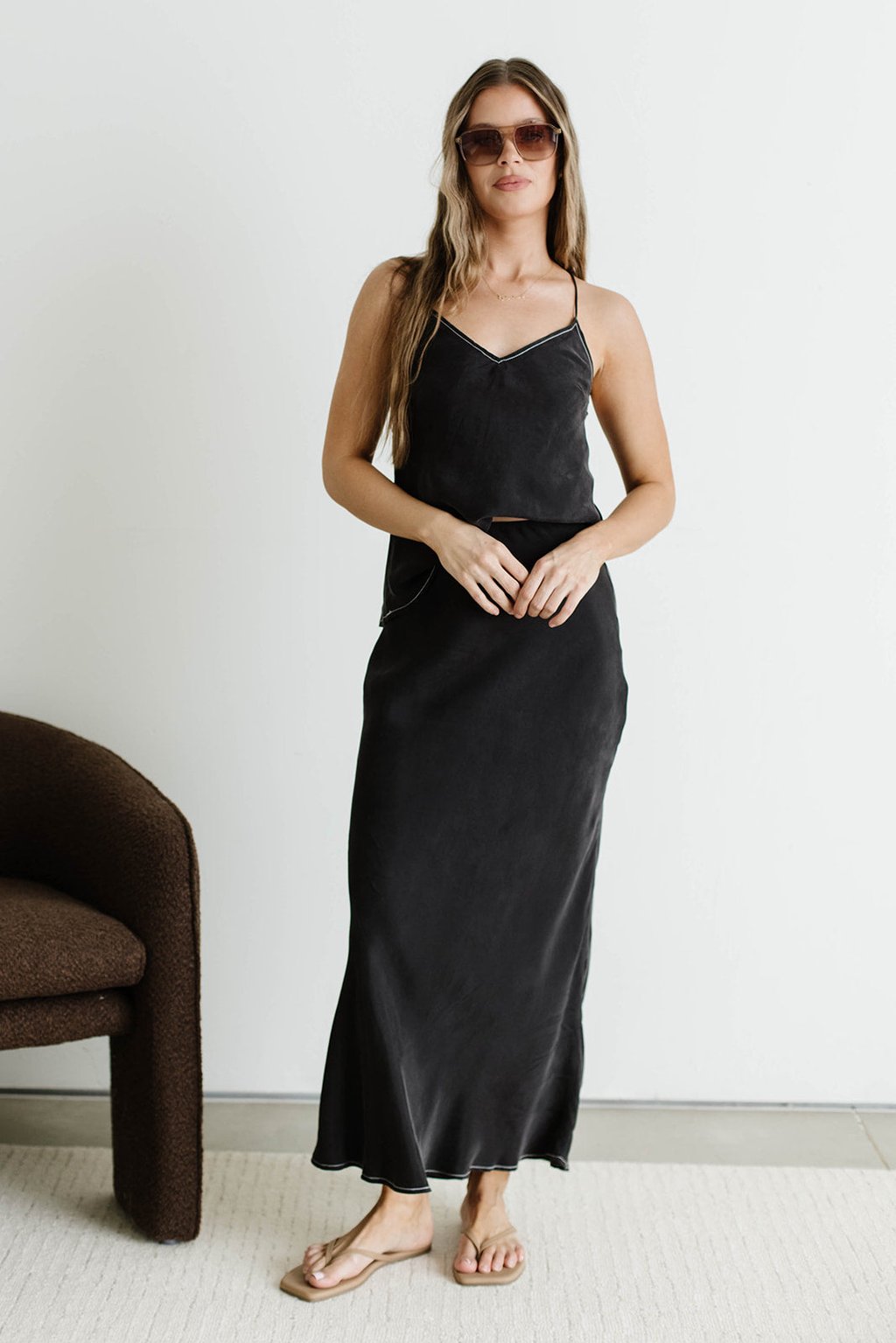 Romana Cami Top and Skirt Set in Black