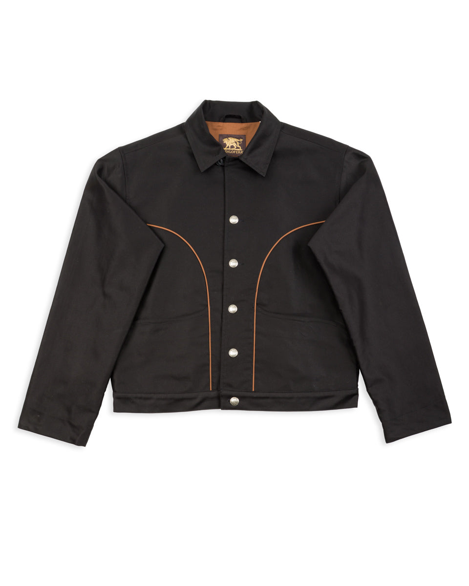 Slider Jacket - Black/Brown Piping Giza Cotton Moleskin