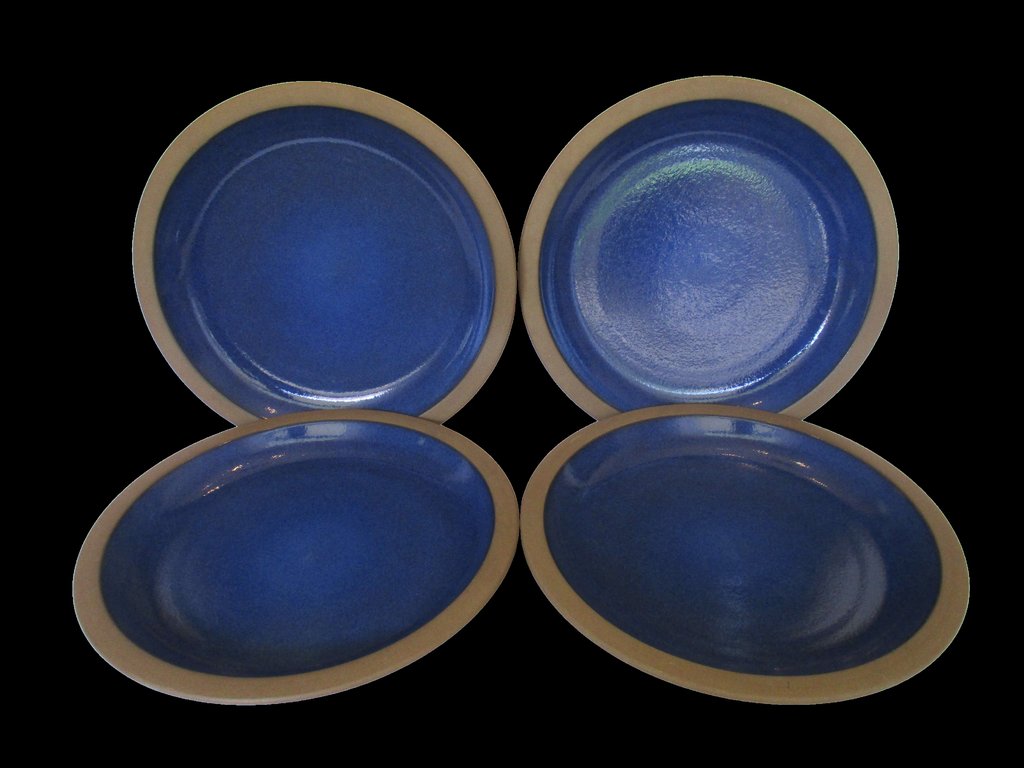 Set of 4 Rim Line Moonstone/Nutmeg Dinner Plates