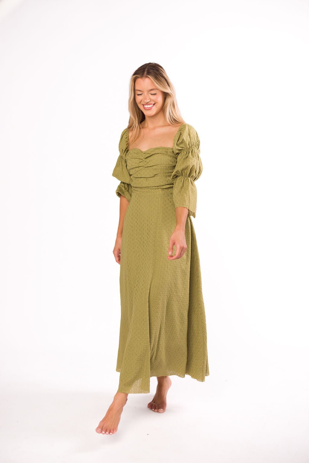 Corrine Tiered Sleeve Maxi Dress with Pockets in Clover Green - Bump Friendly
