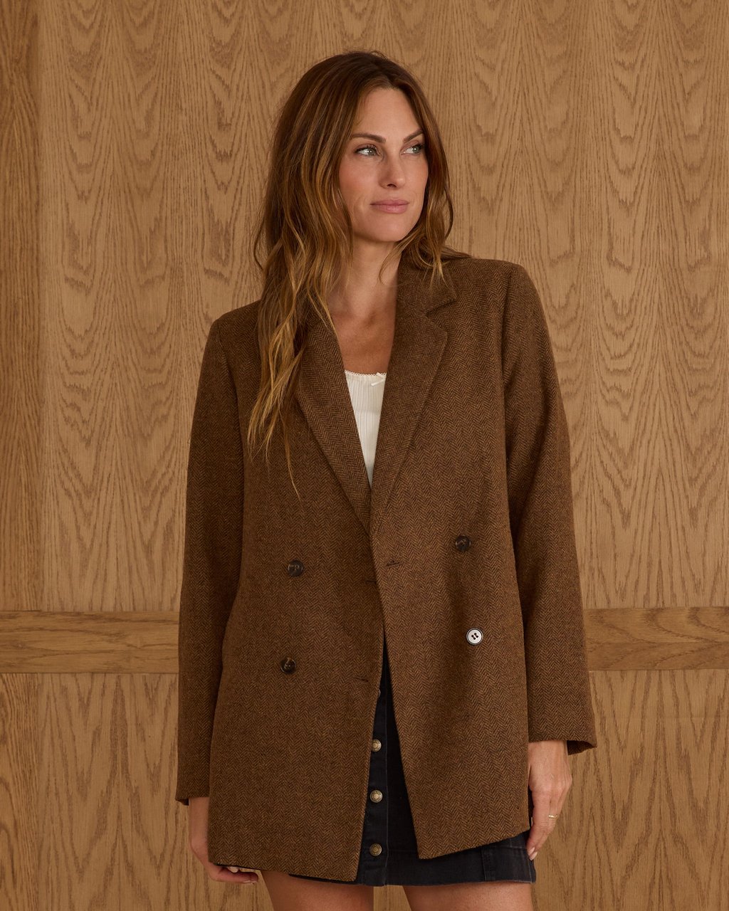Women's Double Breasted Blazer Rustic Plaid