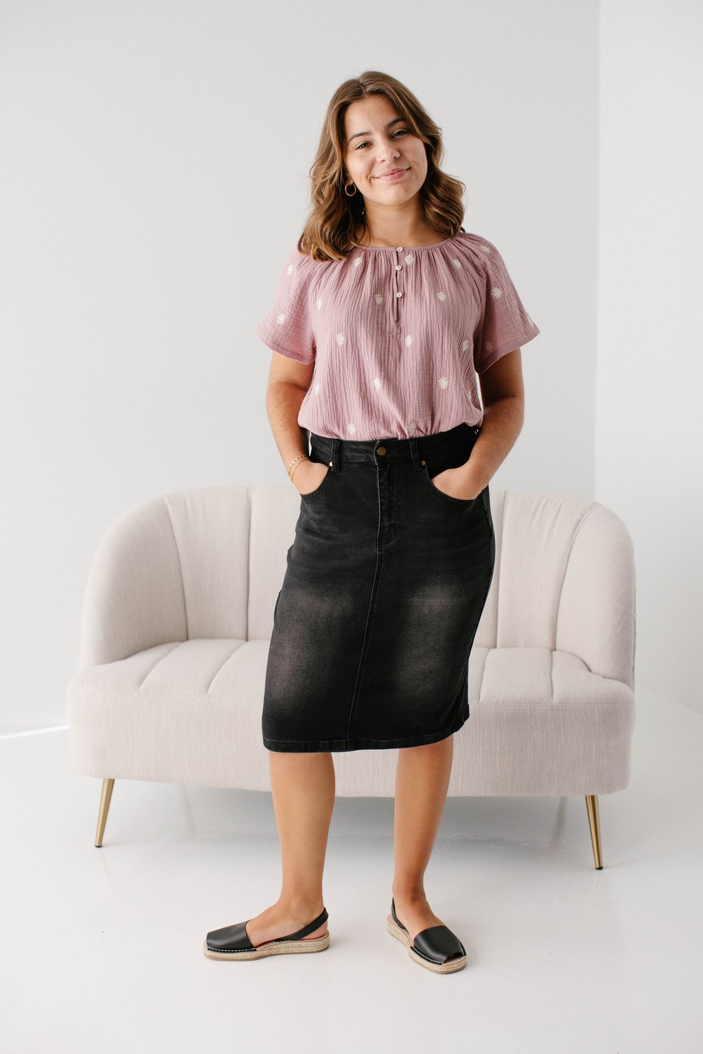 'Shannon' Curve Fit Denim Skirt 