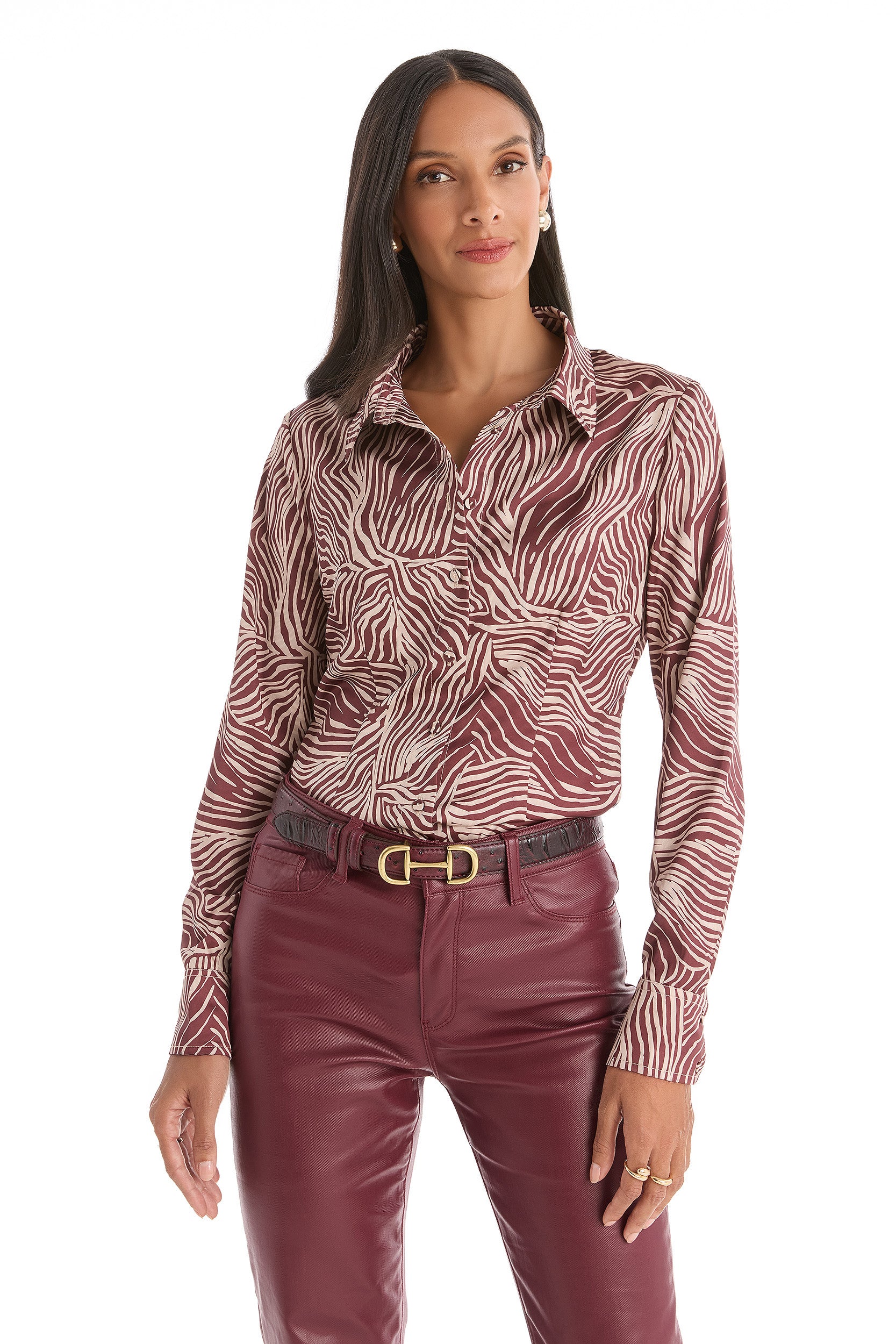 Paulina Silk Blouse - Burgundy Zebra