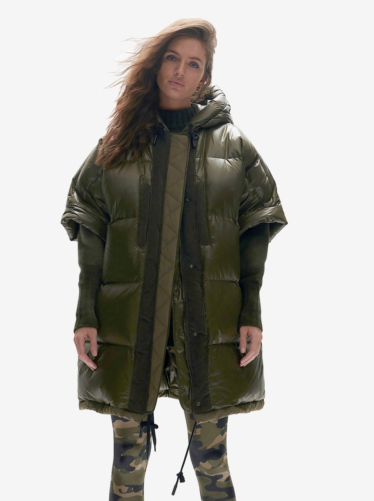 Long Down Vest - Olive