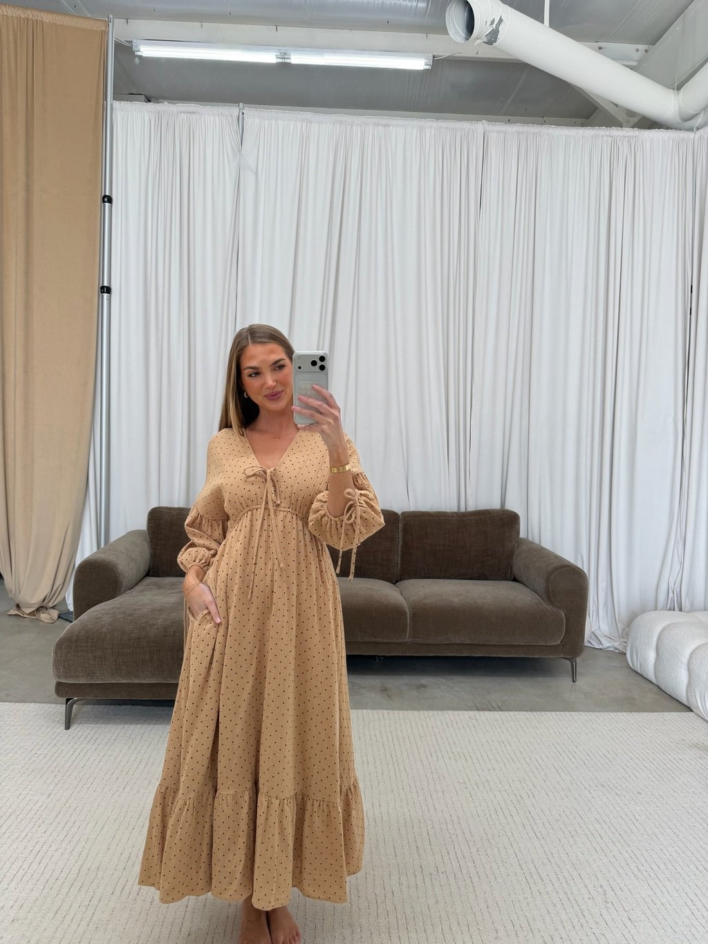 Hunter 100% Cotton Midi Dress in Taupe (Sample)