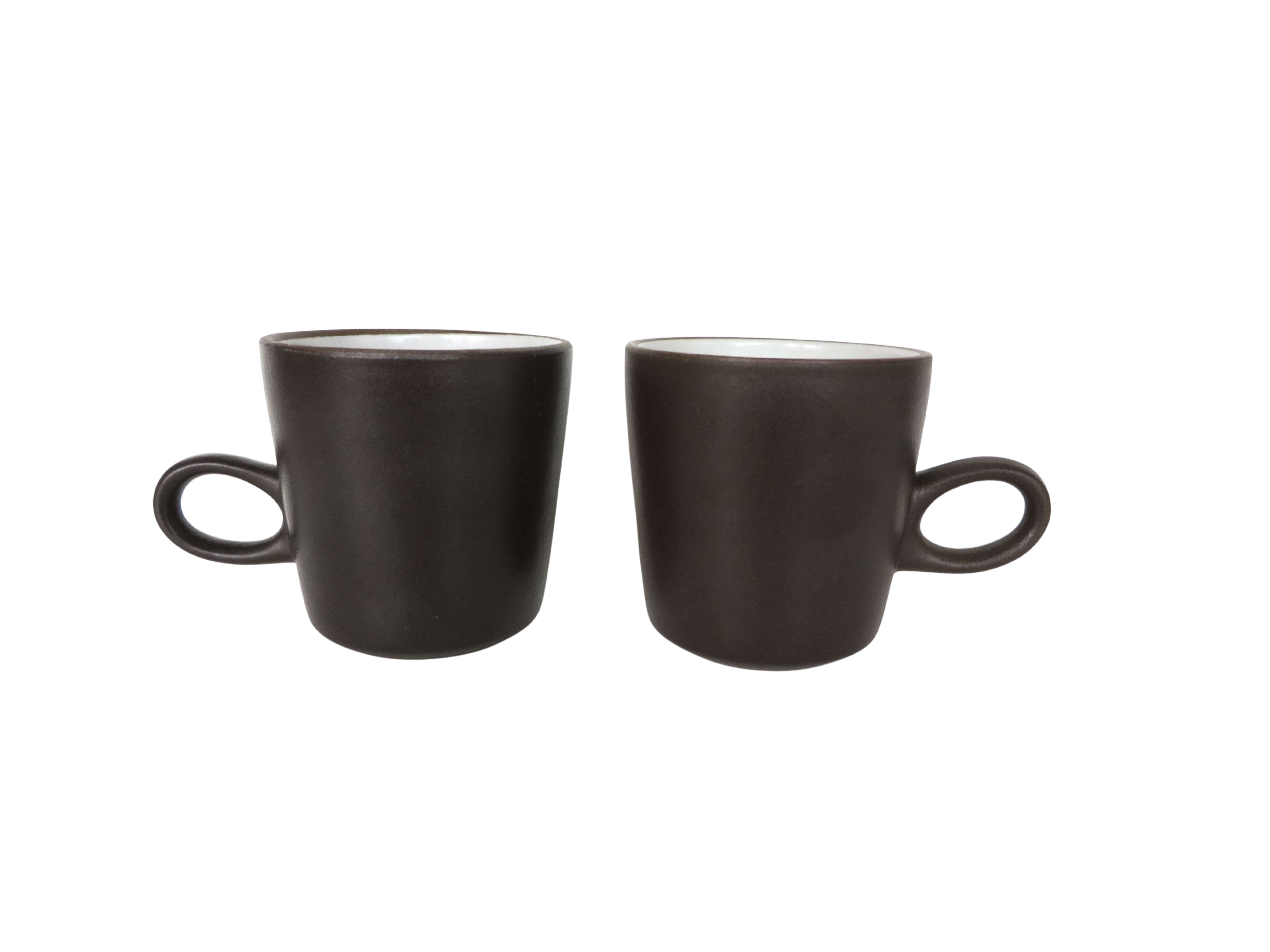 Set of 2 Vintage Loop Handle Mugs in Brown and White