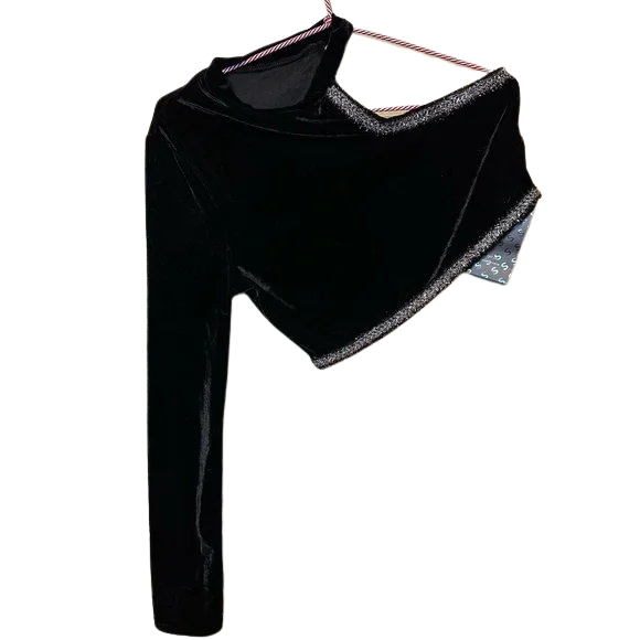 Black Velvety One Shoulder Tinsel Top NEW