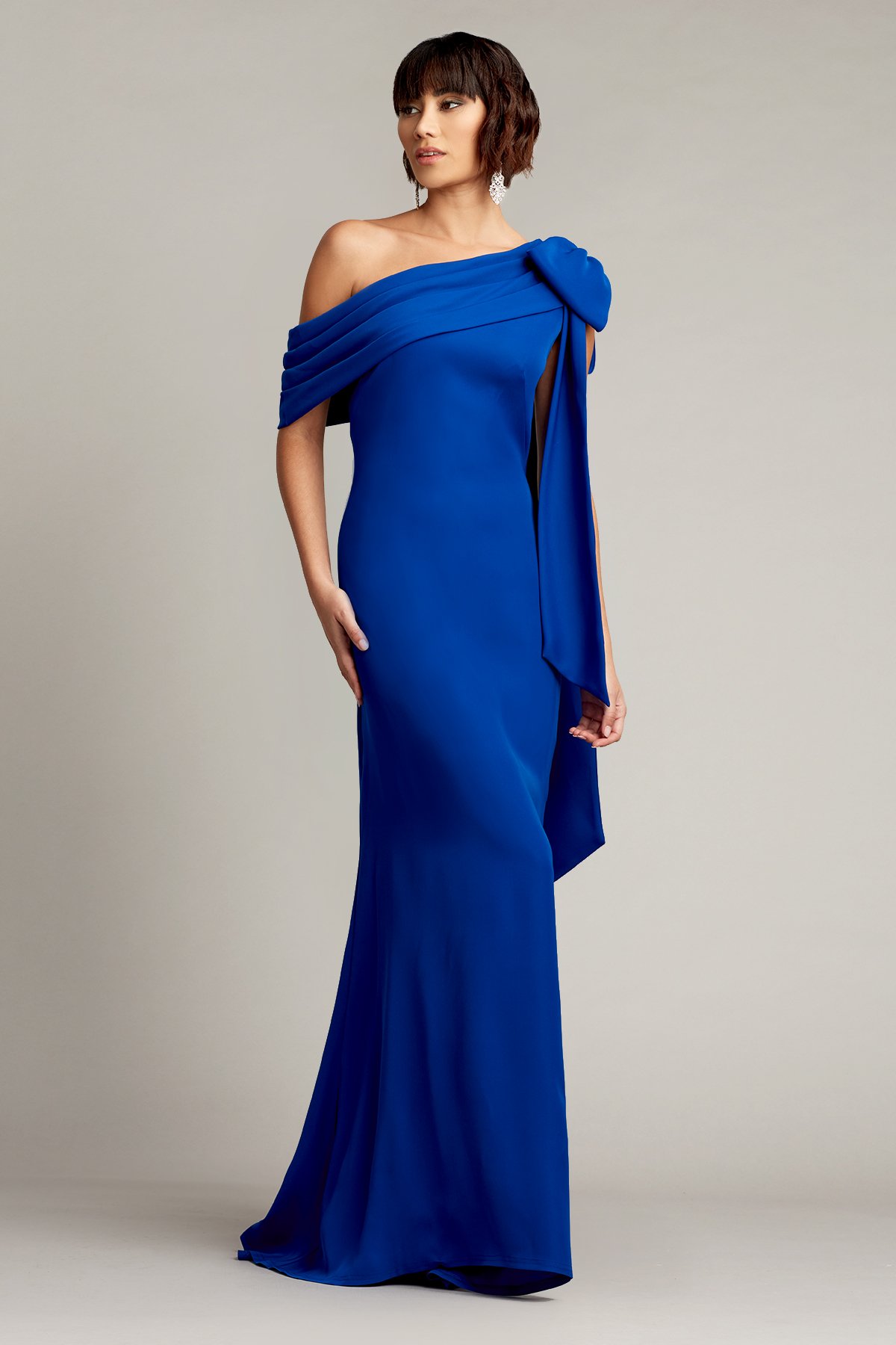 Cassia Bow-Shoulder Crepe Gown