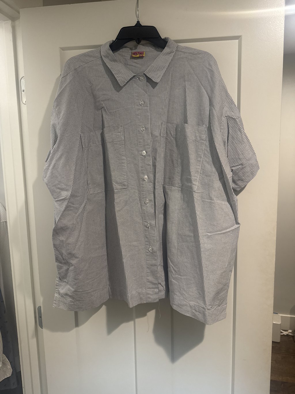 Striped Boxy Short Sleeve Button Up