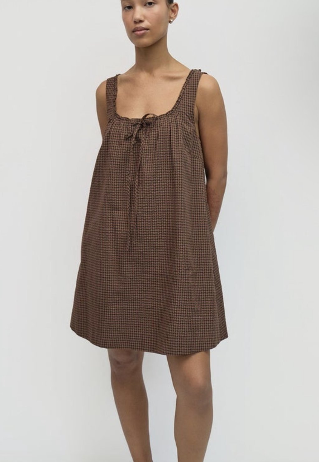 Gabby Plaid Mini Dress in Brown/Navy/Red 