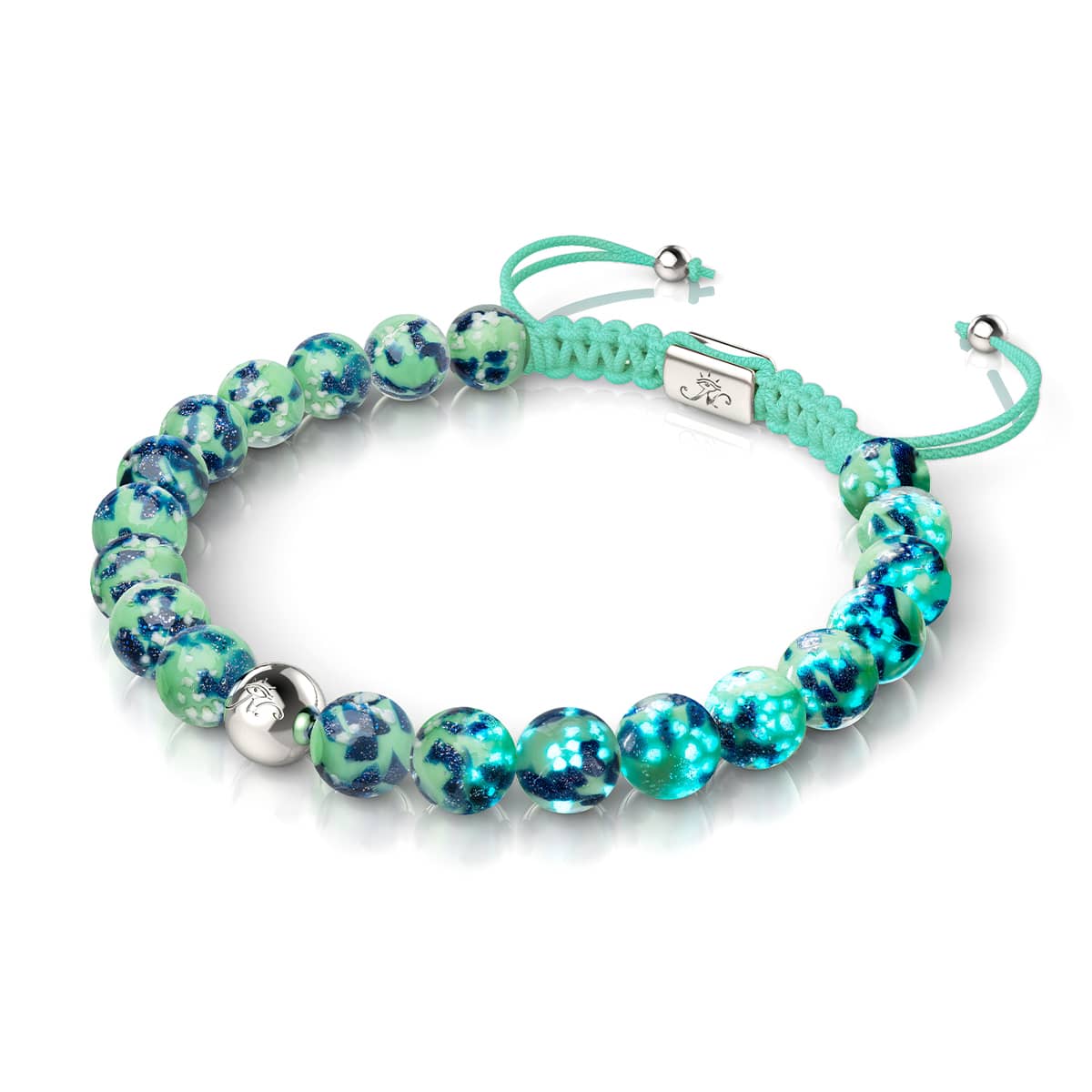 Blue Mint | Silver | Firefly Glass Macrame Bracelet