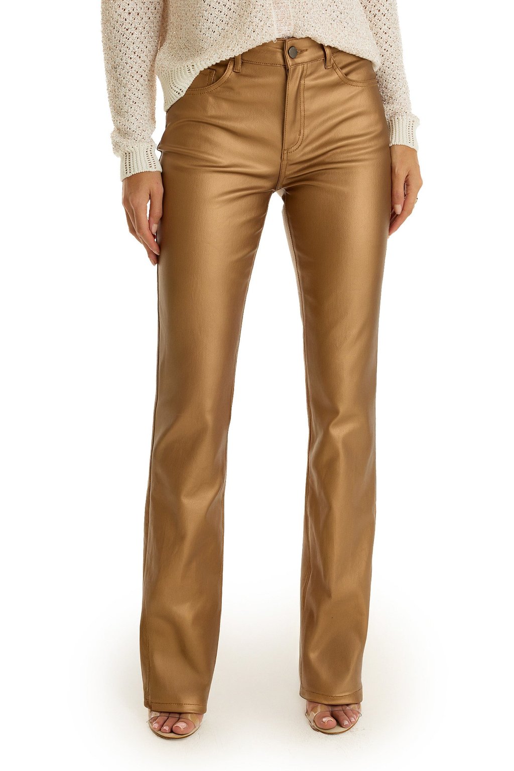 Aria Coated Flare Jean - Gold Metallic
