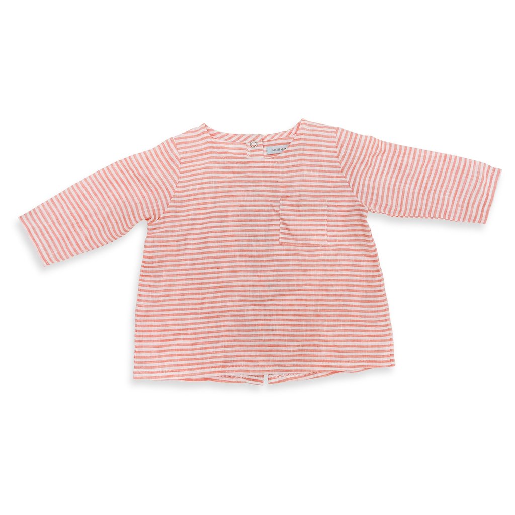 Frankie Linen Top Coral Stripe