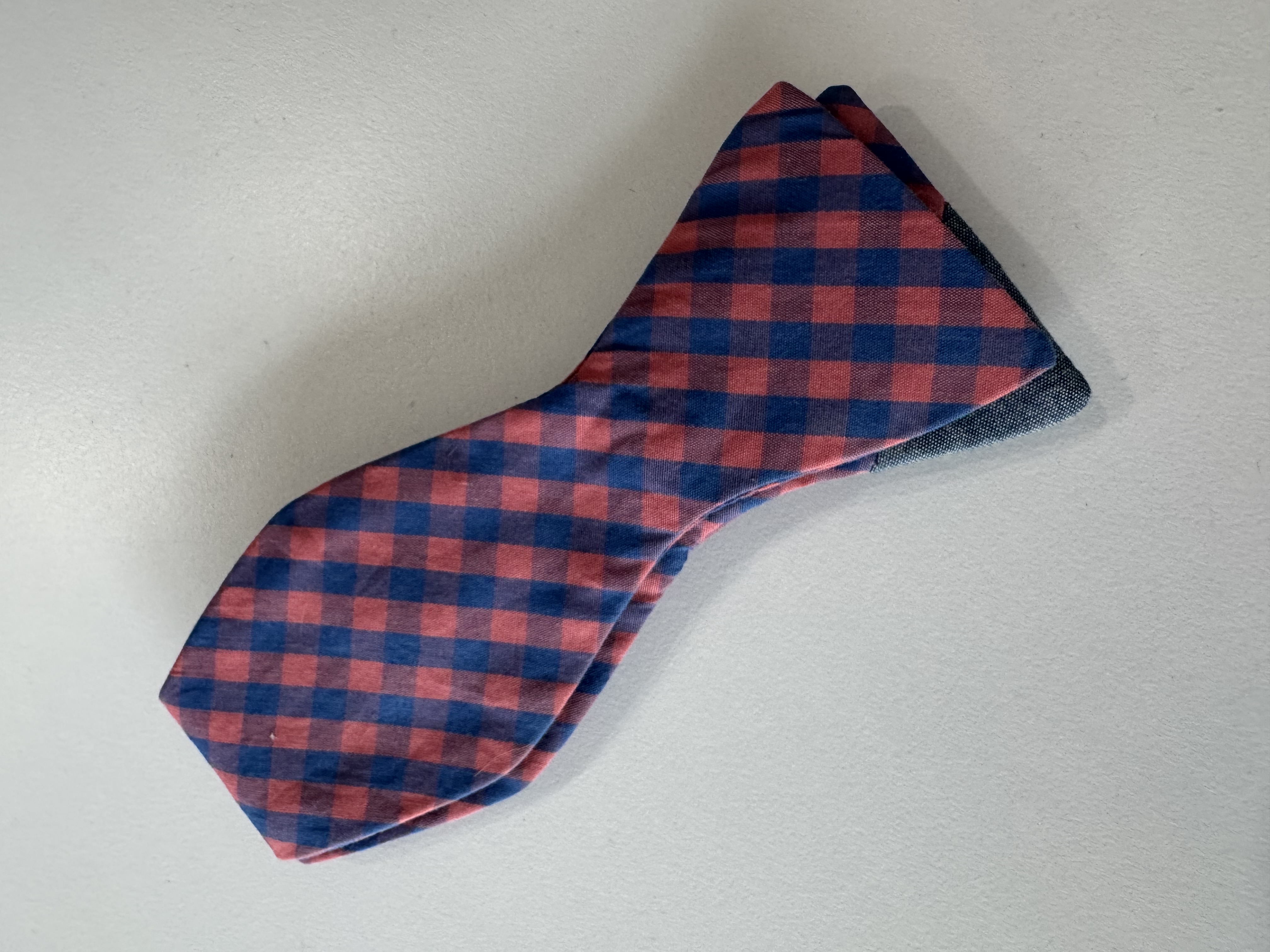 Blue & Coral Gingham Bow Tie