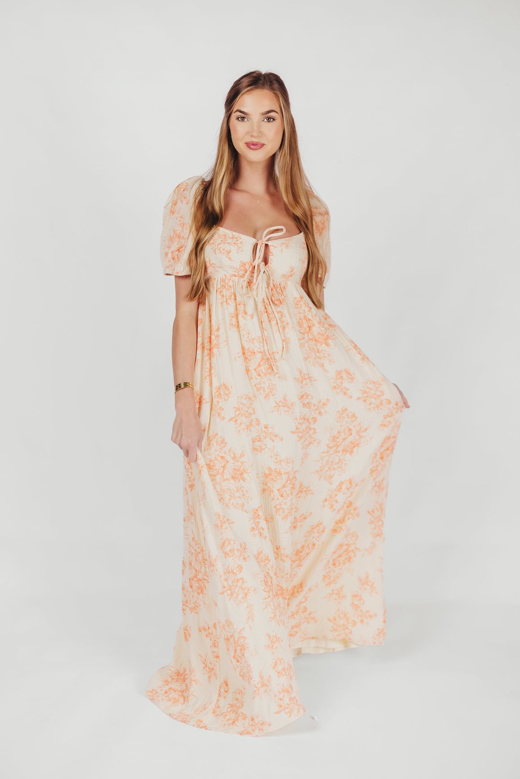 Haven 100% Cotton Tie-Front Maxi Dress in Sherbet