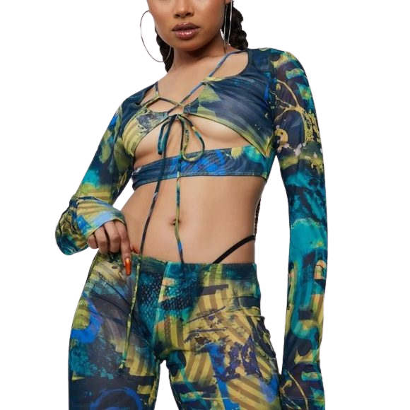NEW Jaded London Mesh Tie Front Trippy Long Sleeve Top size USA 8