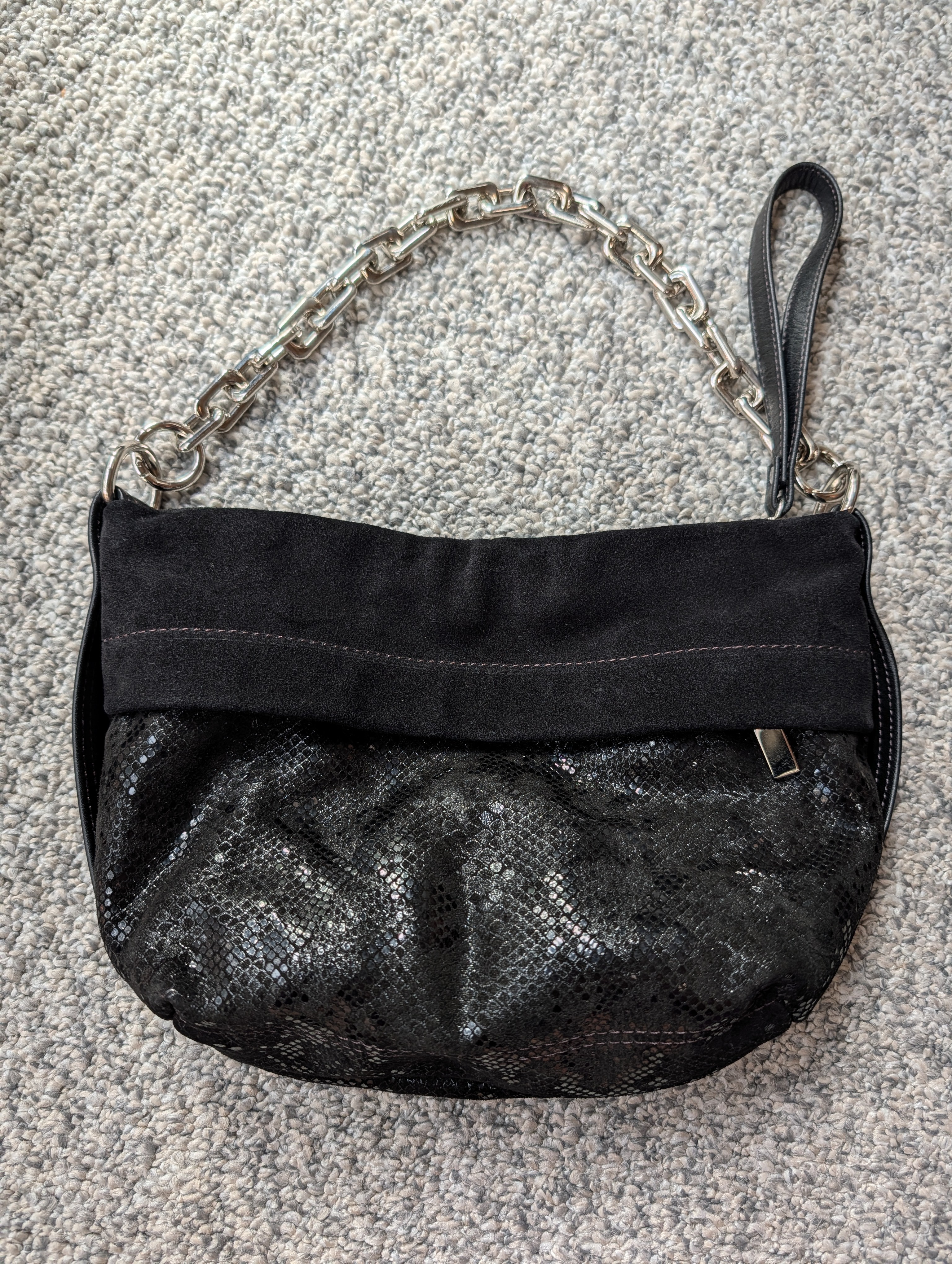 EUC Tiny Duffel gleam and black suede 