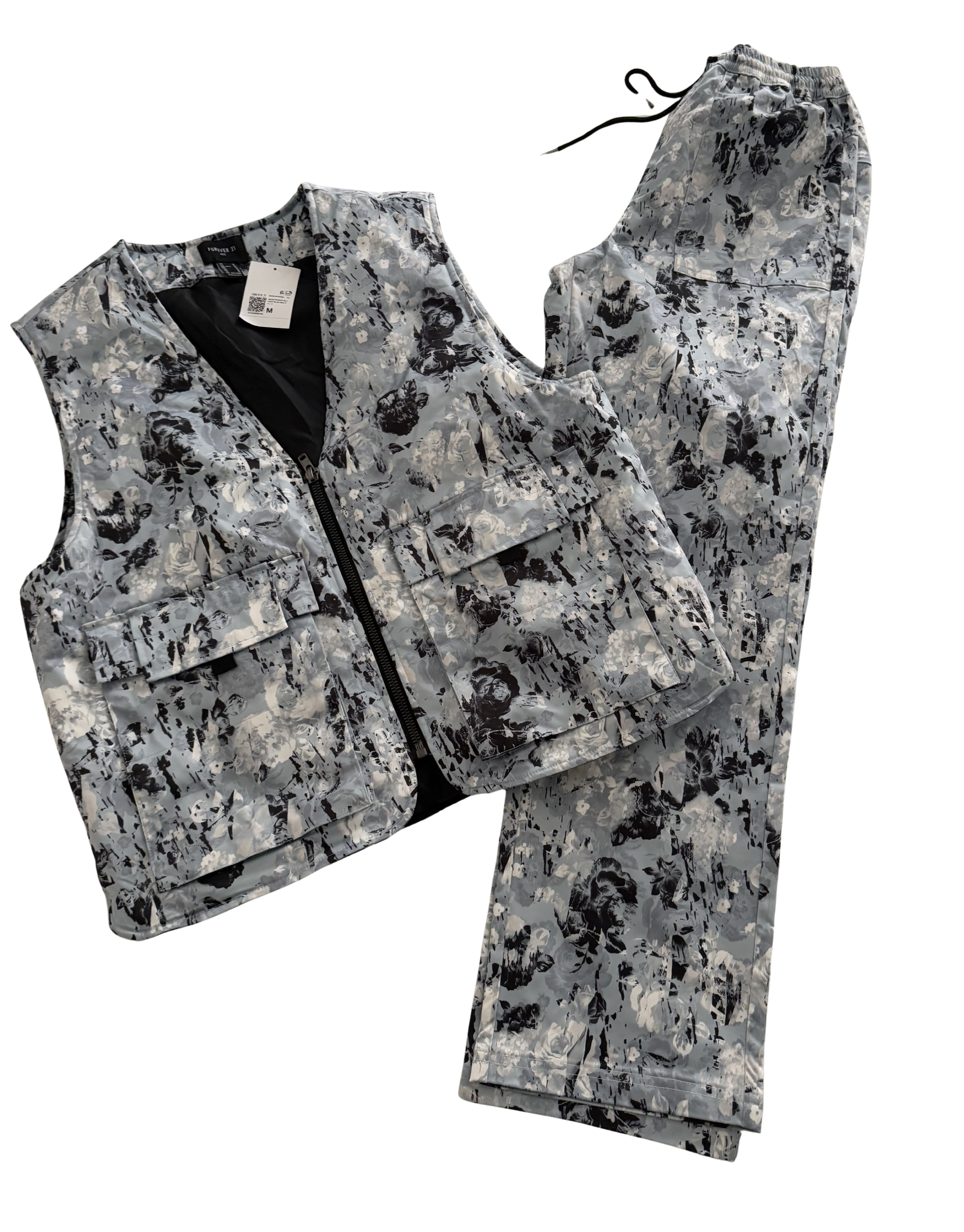 Men’s vest & pants set - blue floral abstract print