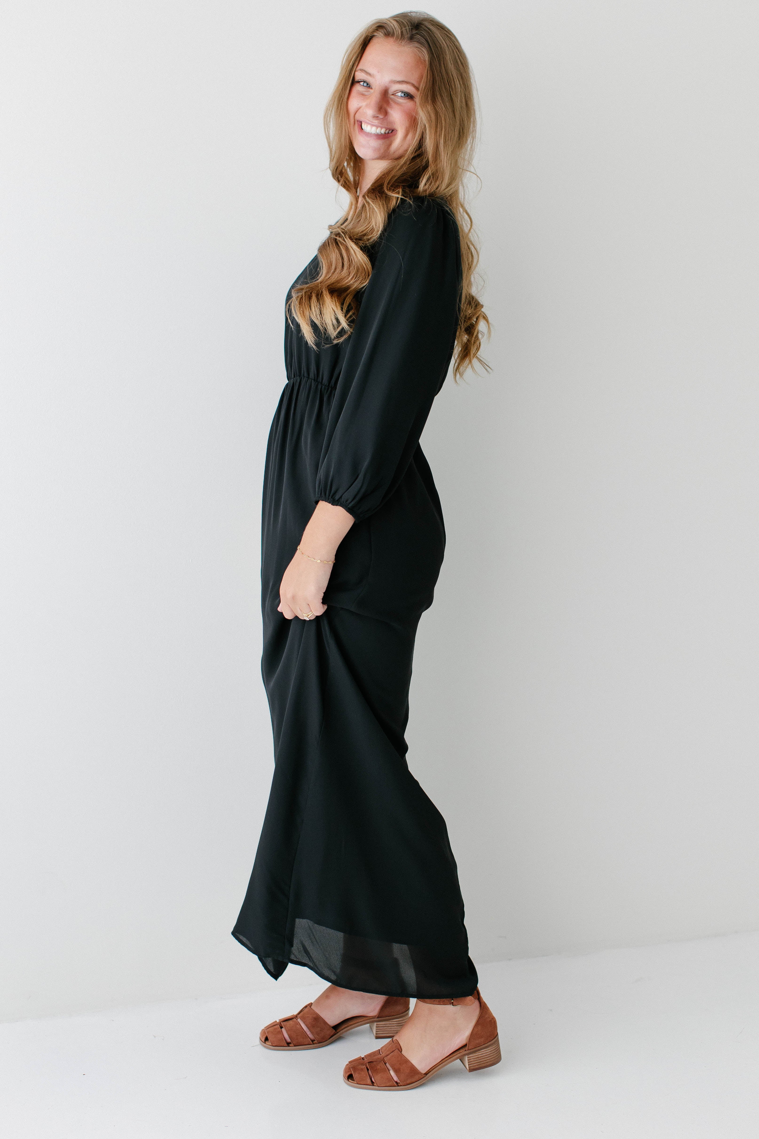 'Naomi' Long Sleeve Chiffon Maxi Dress