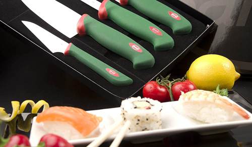 Set di coltelli sushi e cucina Sanelli Premana Professional in acciaio inossidabile con manico verde rosso
