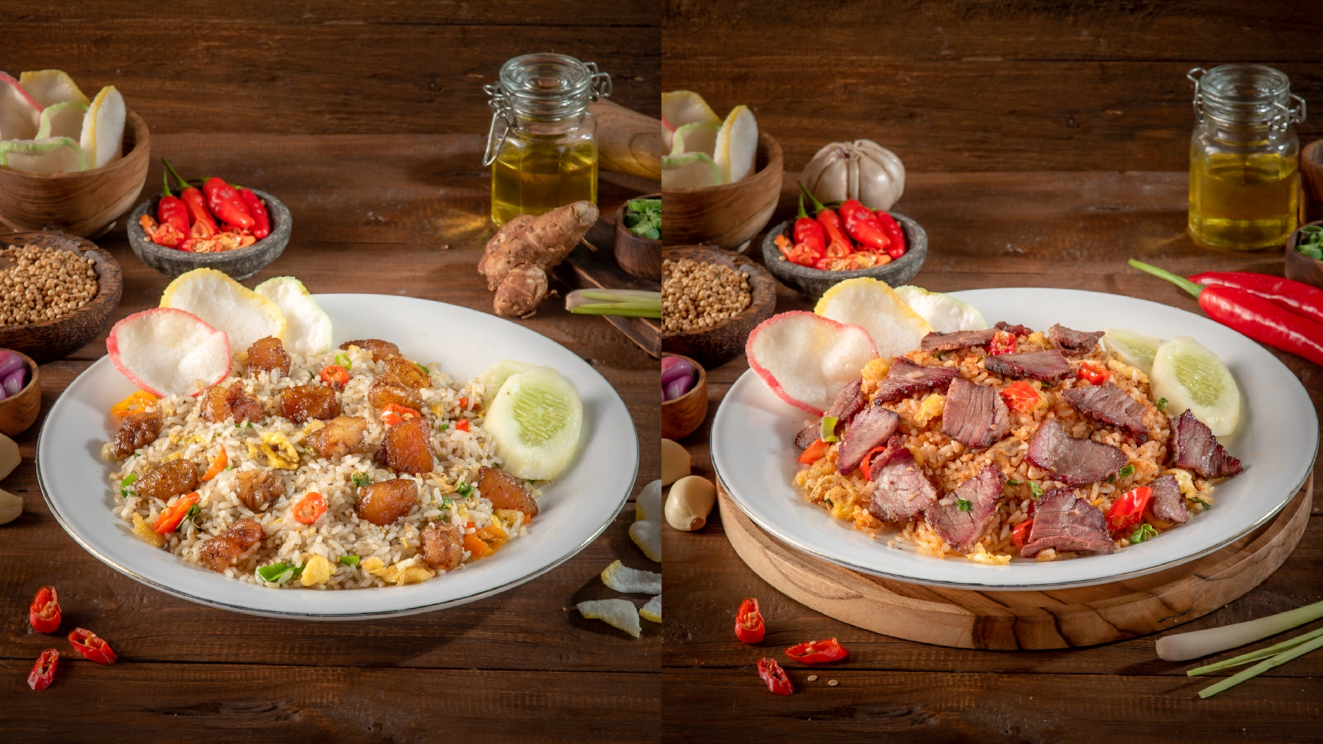 semerbak 01 Menu Nasgor Semerbak Rempah Kencur Dendeng Lemak (kiri) dan Nasgor Semerbak Rempah Cabe Merah Sei Sapi (kanan)
benuanta