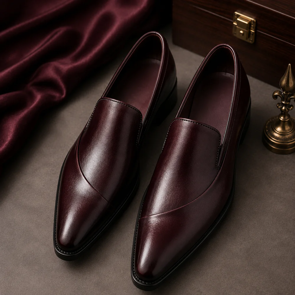 Burgundy Luxe Slip-On Loafers — front view