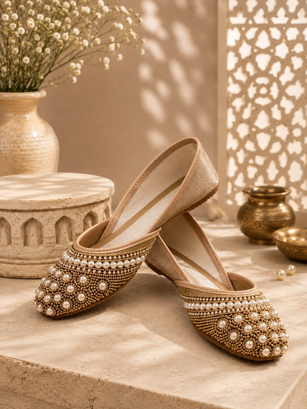 Pearl Embellished Wedge Mule — front view