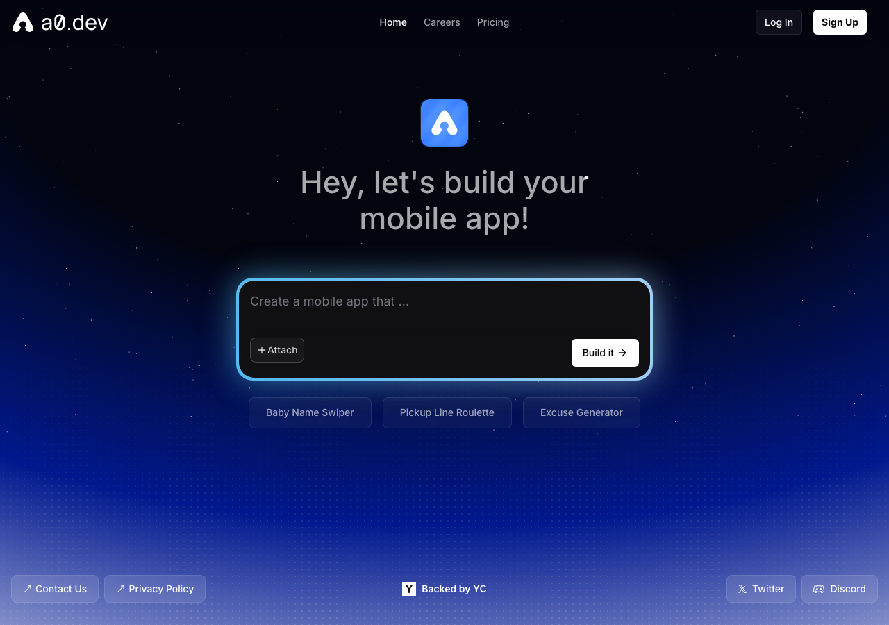 Screenshot of a0.dev