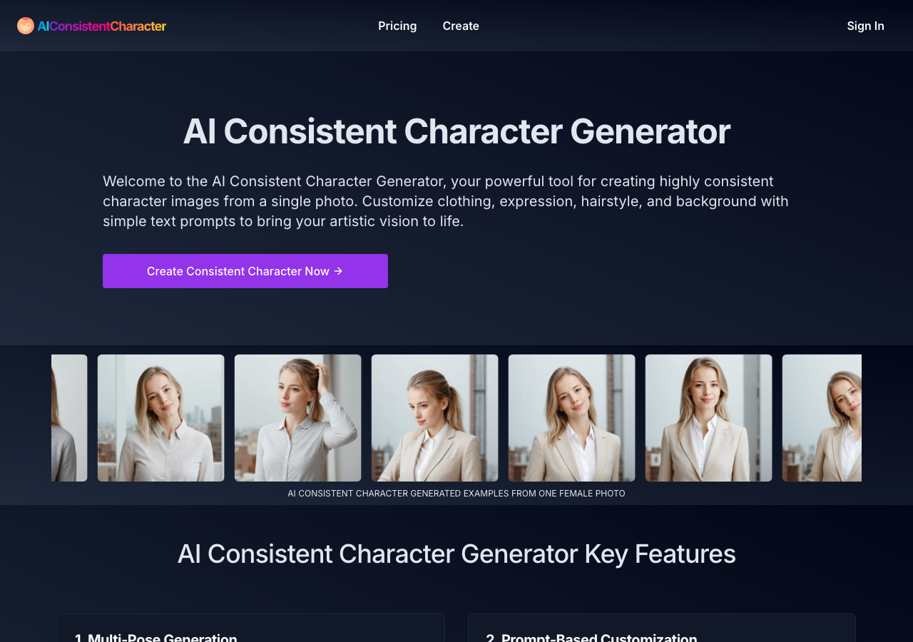 Screenshot of AI Consistent Character Generator