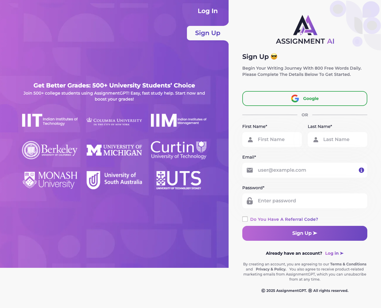 Screenshot of AssignmentGPT AI