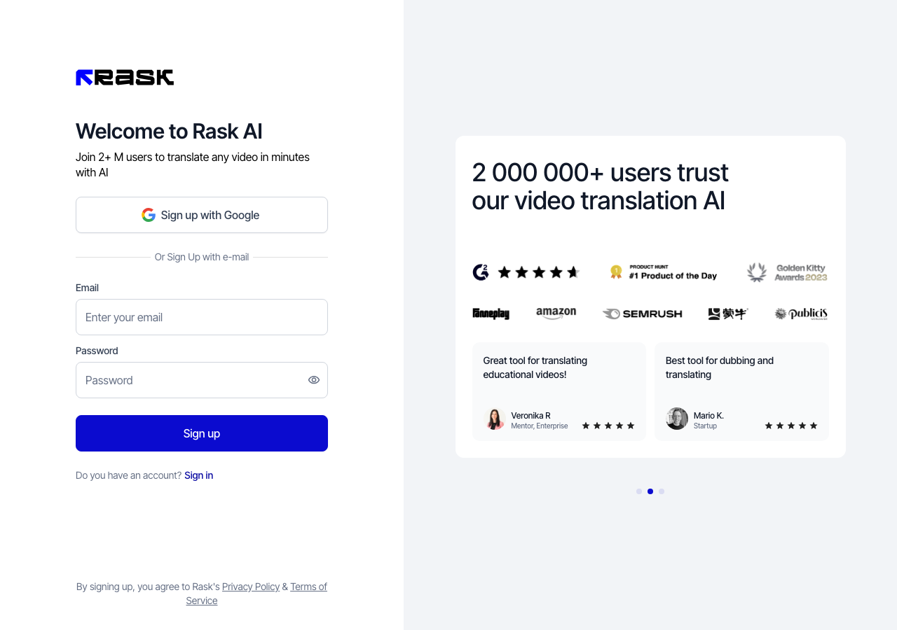 Screenshot of Rask AI