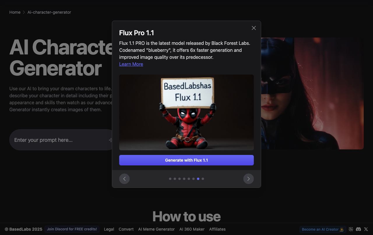 Screenshot of BasedLabs AI Character Generator
