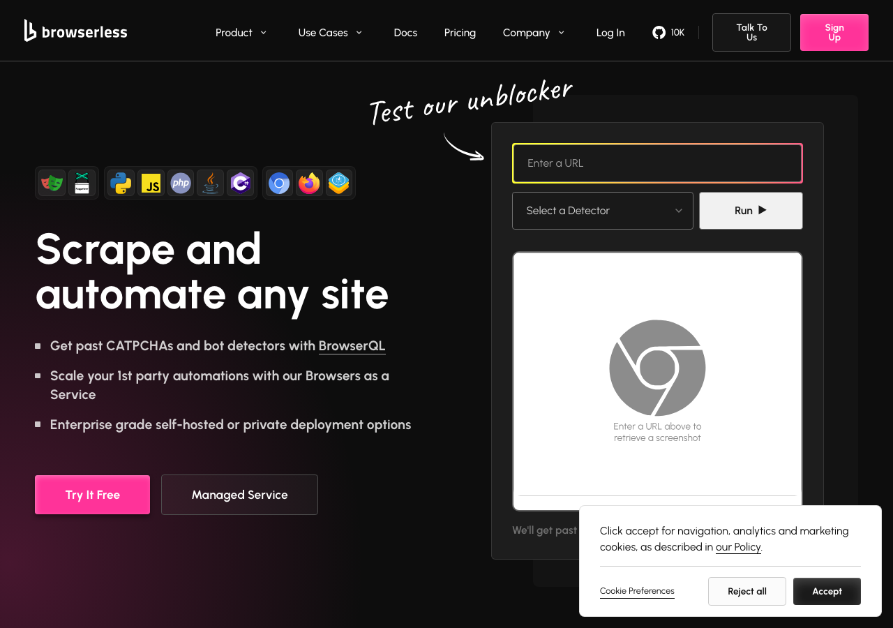 Screenshot of Browserless