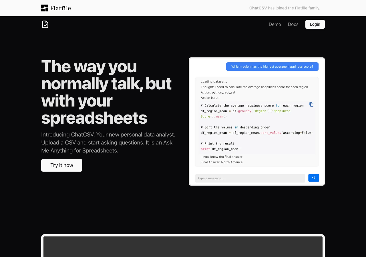 Screenshot of ChatCSV