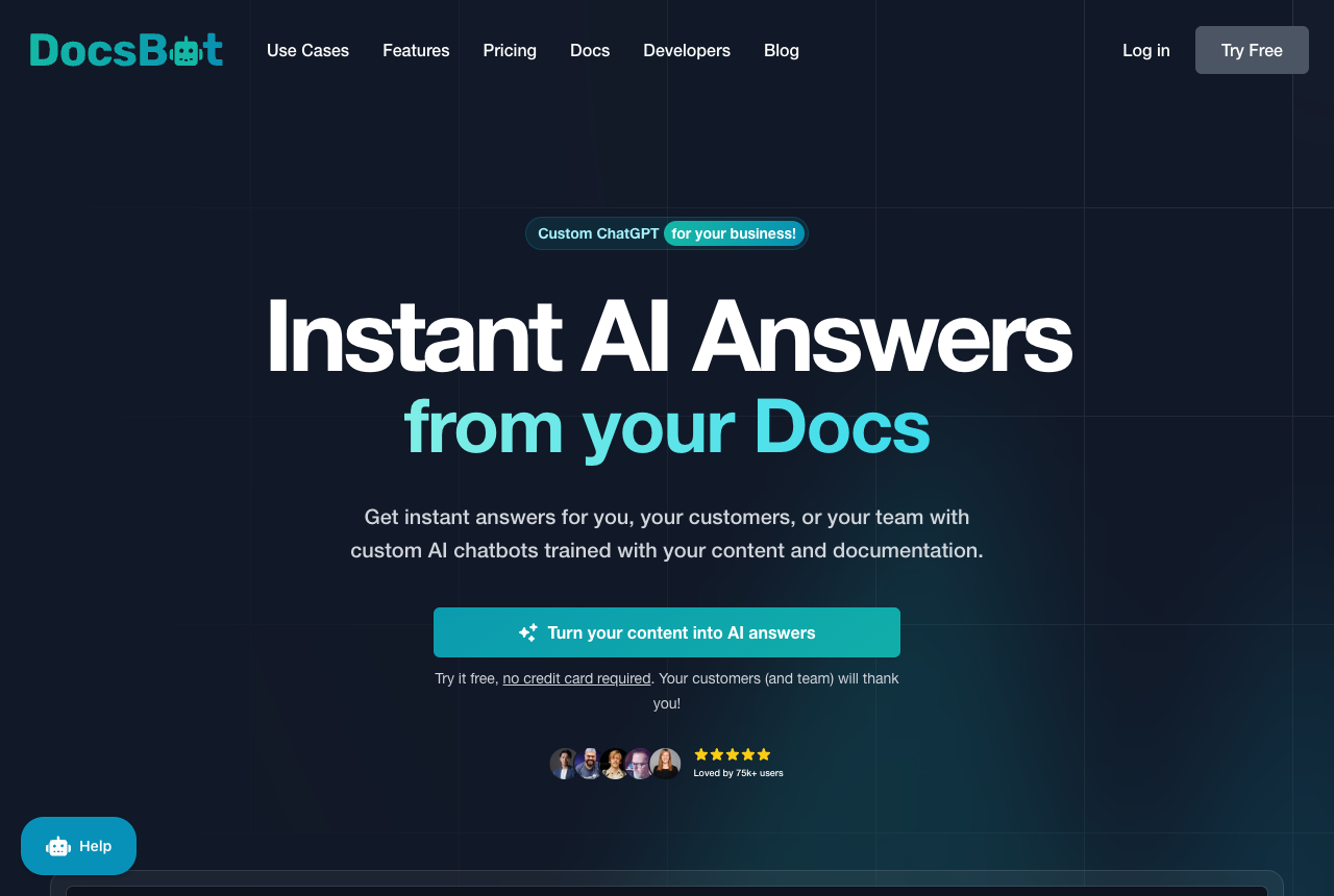 Screenshot of DocsBot AI