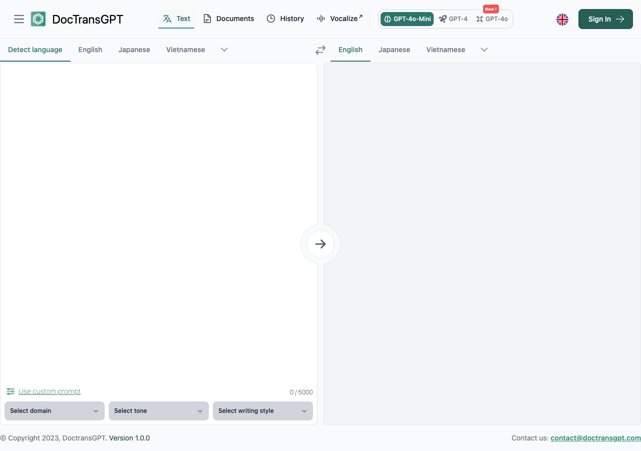 Screenshot of DocTransGPT