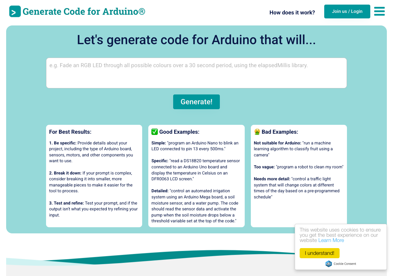 Screenshot of Duino Code Generator