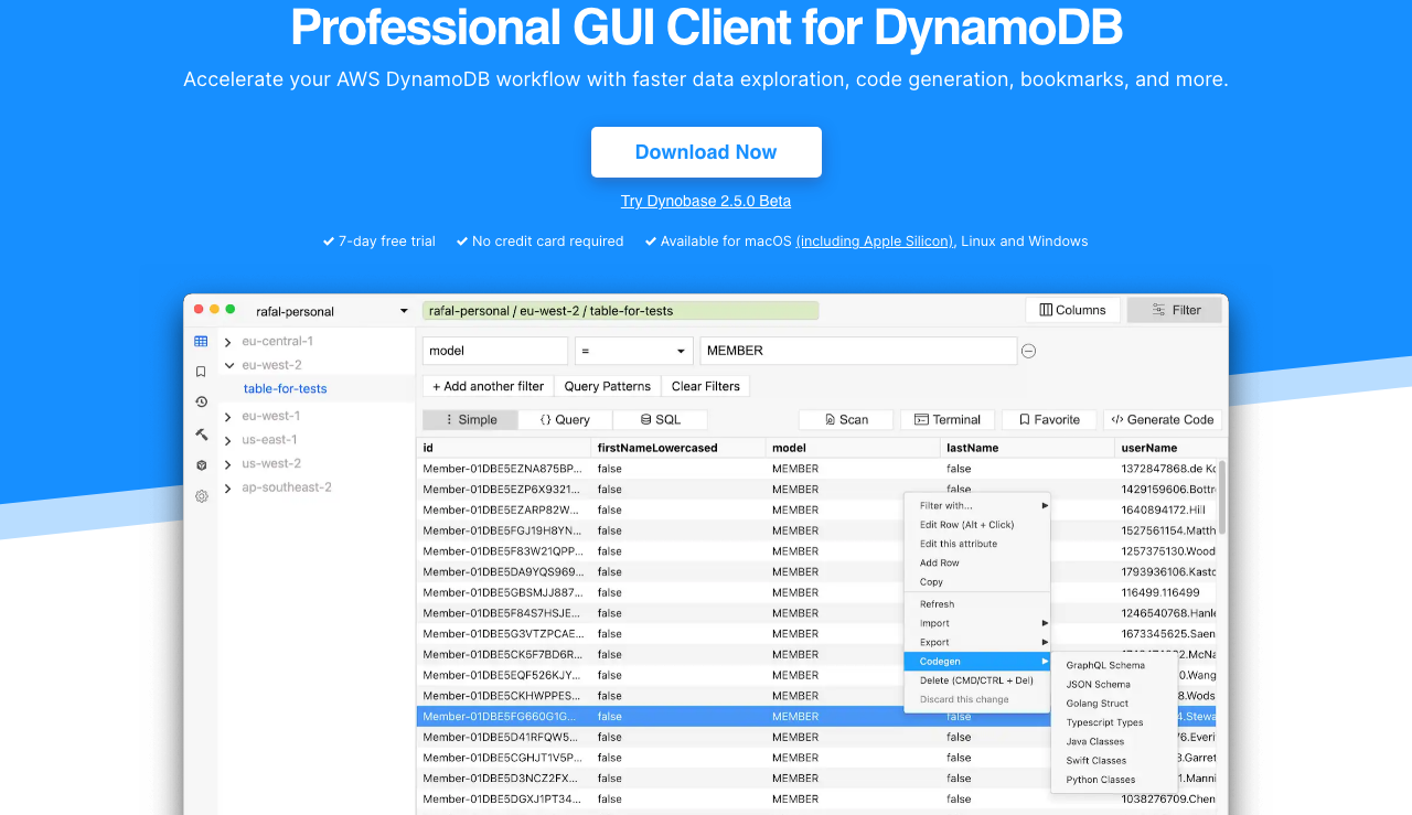 Screenshot of Dynobase