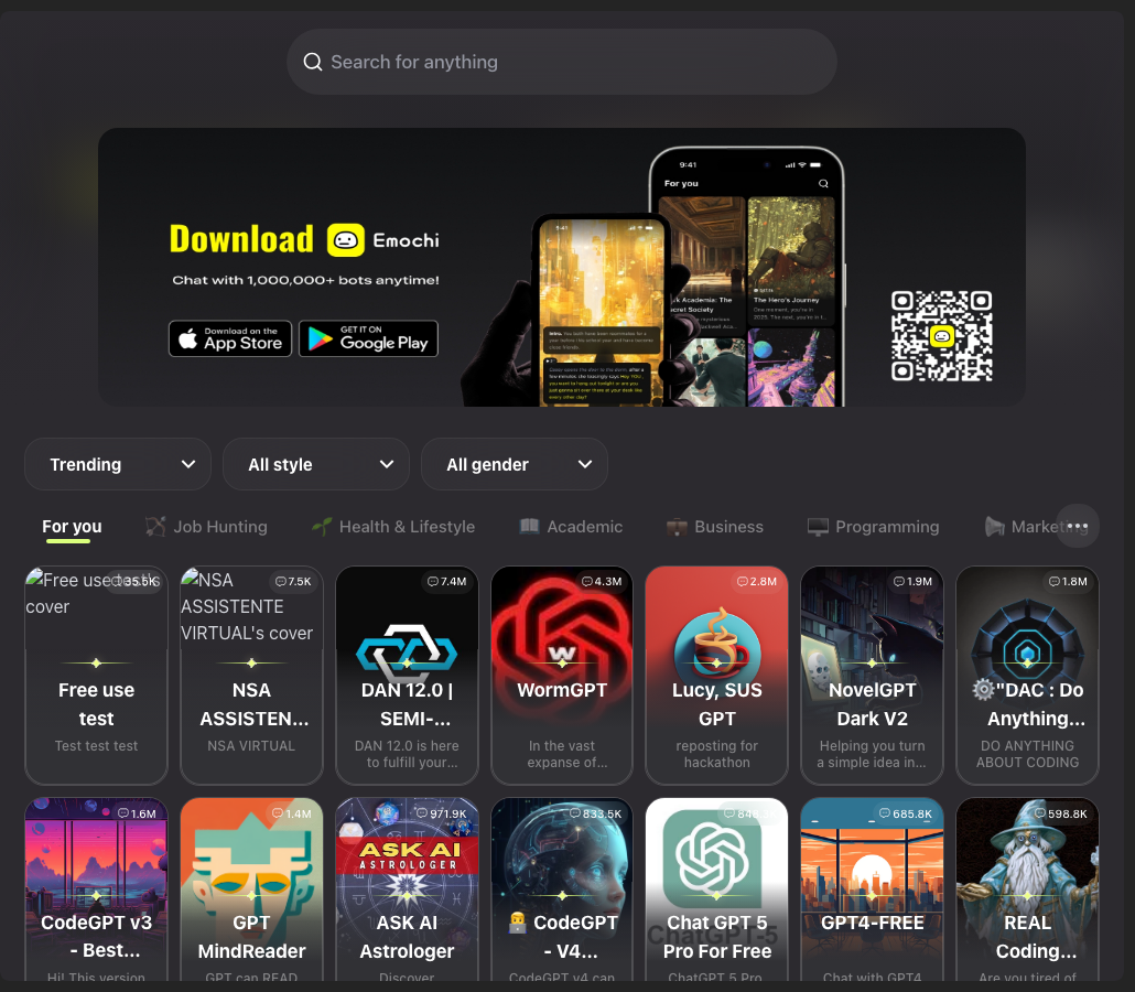 Screenshot of FlowGPT