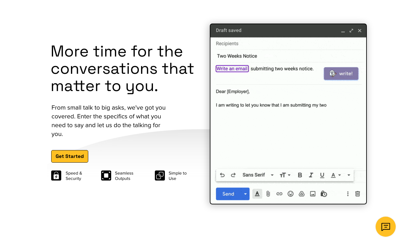 Screenshot of Ghostwrite: AI Email Writing Assistant