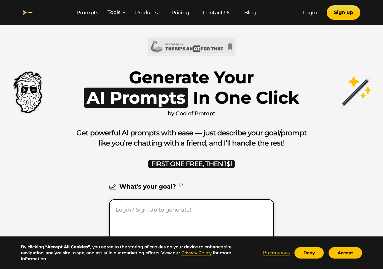 Screenshot of AI Prompt Generator by God of Prompt